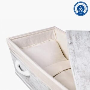 Uitvaartkist – Eikenprint white wax bekleding detail open kist
